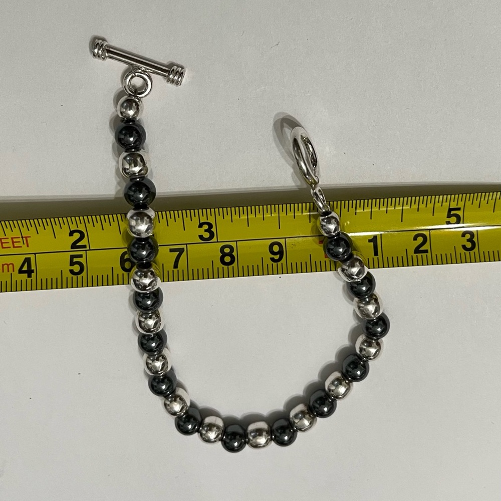 Boho Sterling Silver Hematite Toggle Bracelet 7” … - image 3